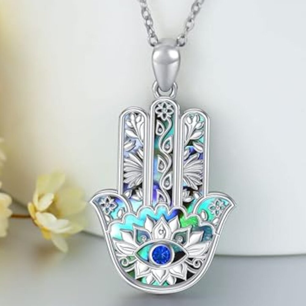 Silver Evil Eye Necklace for Women Hamsa Fatima Necklace Hamsa